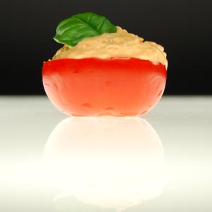 Bell pepper foam on tomato