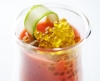 Spherification Strawberry Salmorejo with Olive Oil Caviar