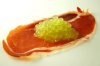 Spherification 4-Melon caviar and prosciutto