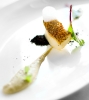 Multiple Techniques Merluza Negra, Artichoke Cream, Black Olive Powder, Sea Air