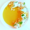 Gelification Modernist Mango Custard with Carbonated Calamansi Gel and Coconut Sorbet