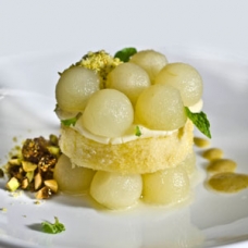 Apples, Olive Oil Biscuit and Ginger Custard