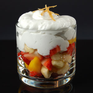 Coconut Foam with Fruit Salad and Ginger