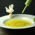 4-Instant Pea Parmesan Noodle in Saffron Consomme with Morel Dust