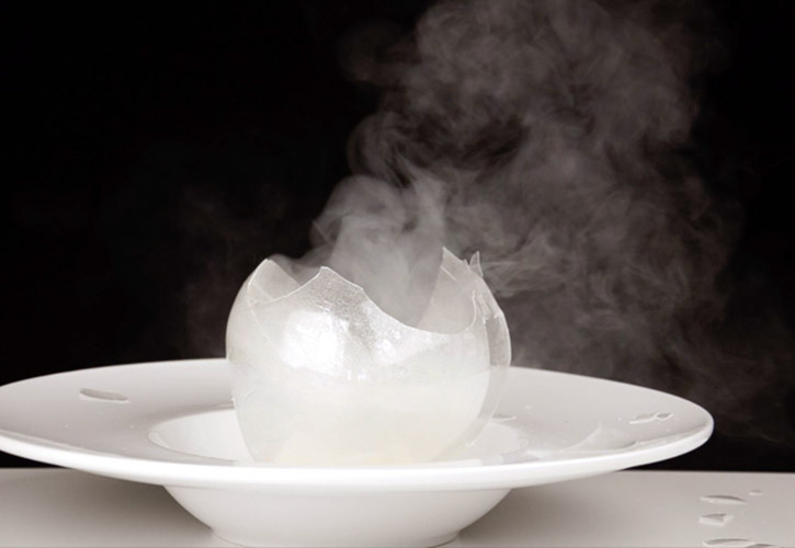 Blown sugar isomalt sphere oak smoke