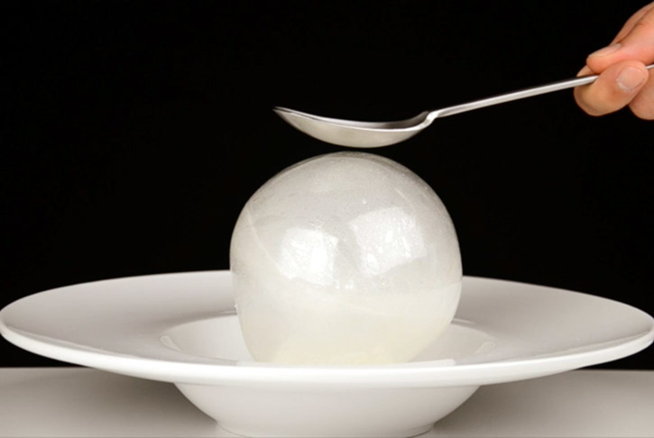 Blown sugar isomalt sphere spoon