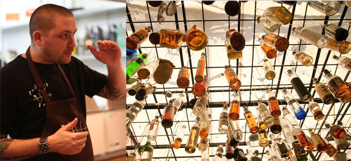 Ryan Clift and hanging bottles