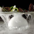 Stuffed Morels, Thyme Air, Port Gel,Oak Moss Dry Ice Vapor