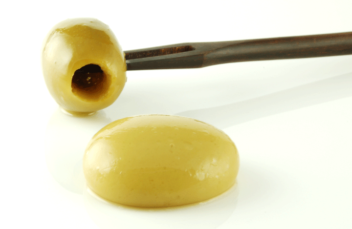 Spherical Olives thickened with Xanthan Gum