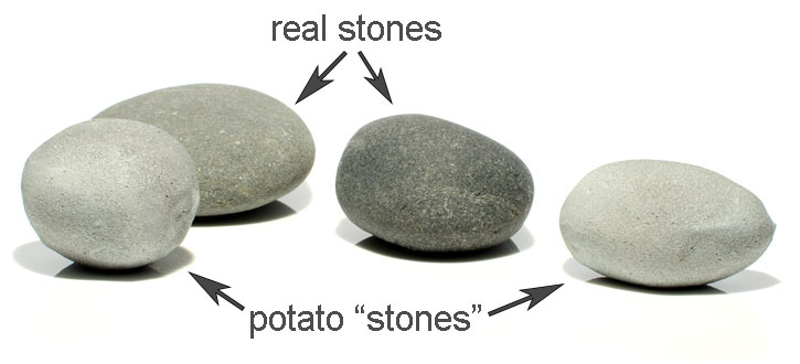 Edible stones - potatoes coated in kaolin / agalita and lactose - legend