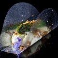 Clear Canape - Asparagus, Miso foam, Malt Crumbles