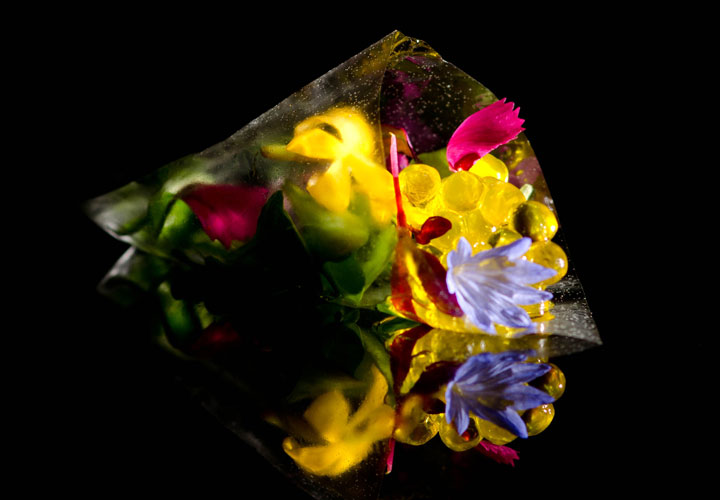 Vanishing Edible Film Cone, Micro Salad, Olive Oil Caviar