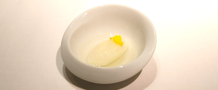 Lemon sorbet with geranium consomme