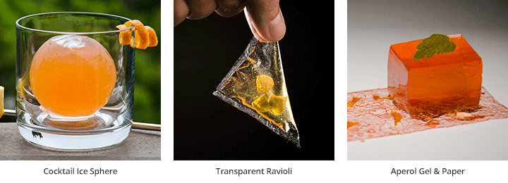 Ice Sphere Cocktail - Transparent Ravioli - Aperol Gel & Paper