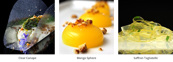 Clear Canape - Mango sphere - Saffron Tagliatelle